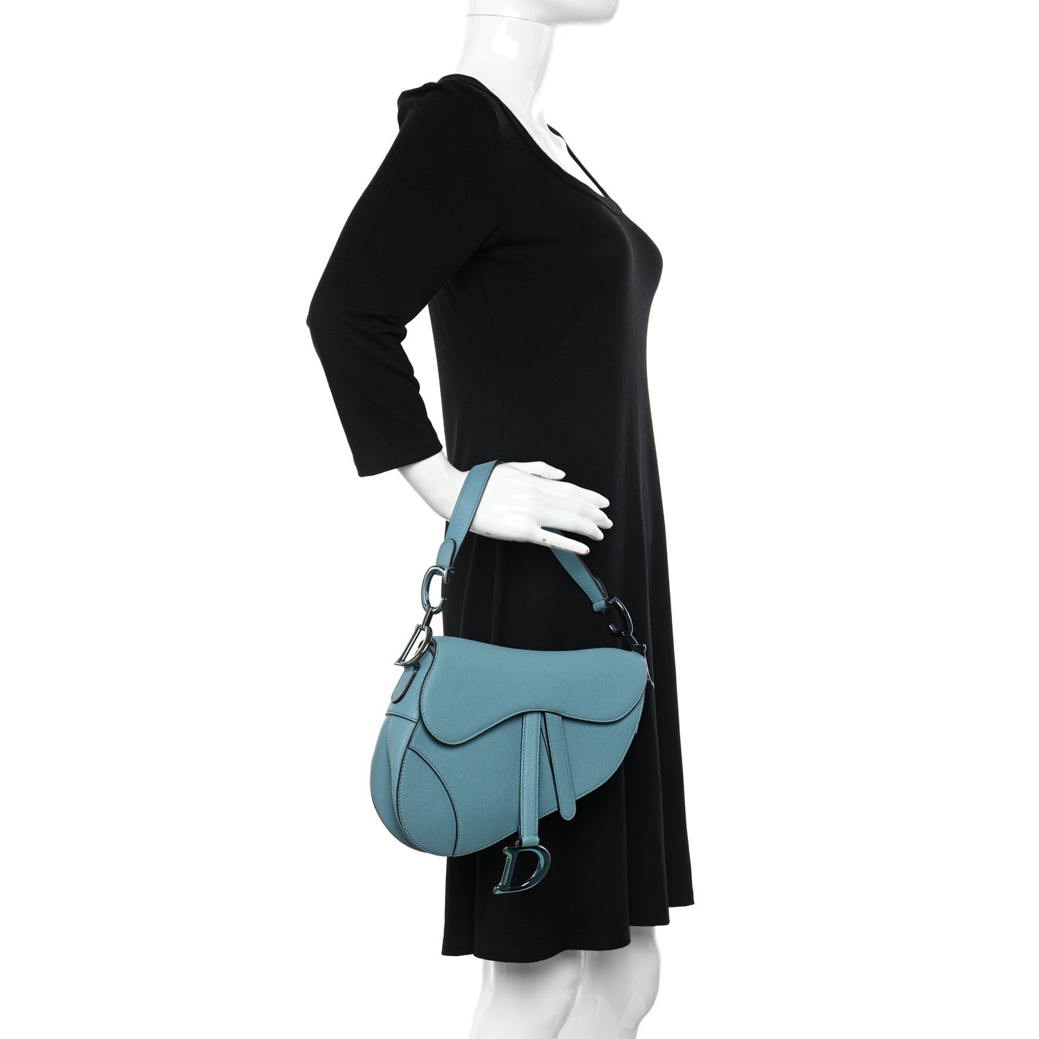 Christian Dior Grained Calfskin Saddle Bag Azure Blue 2 of 11