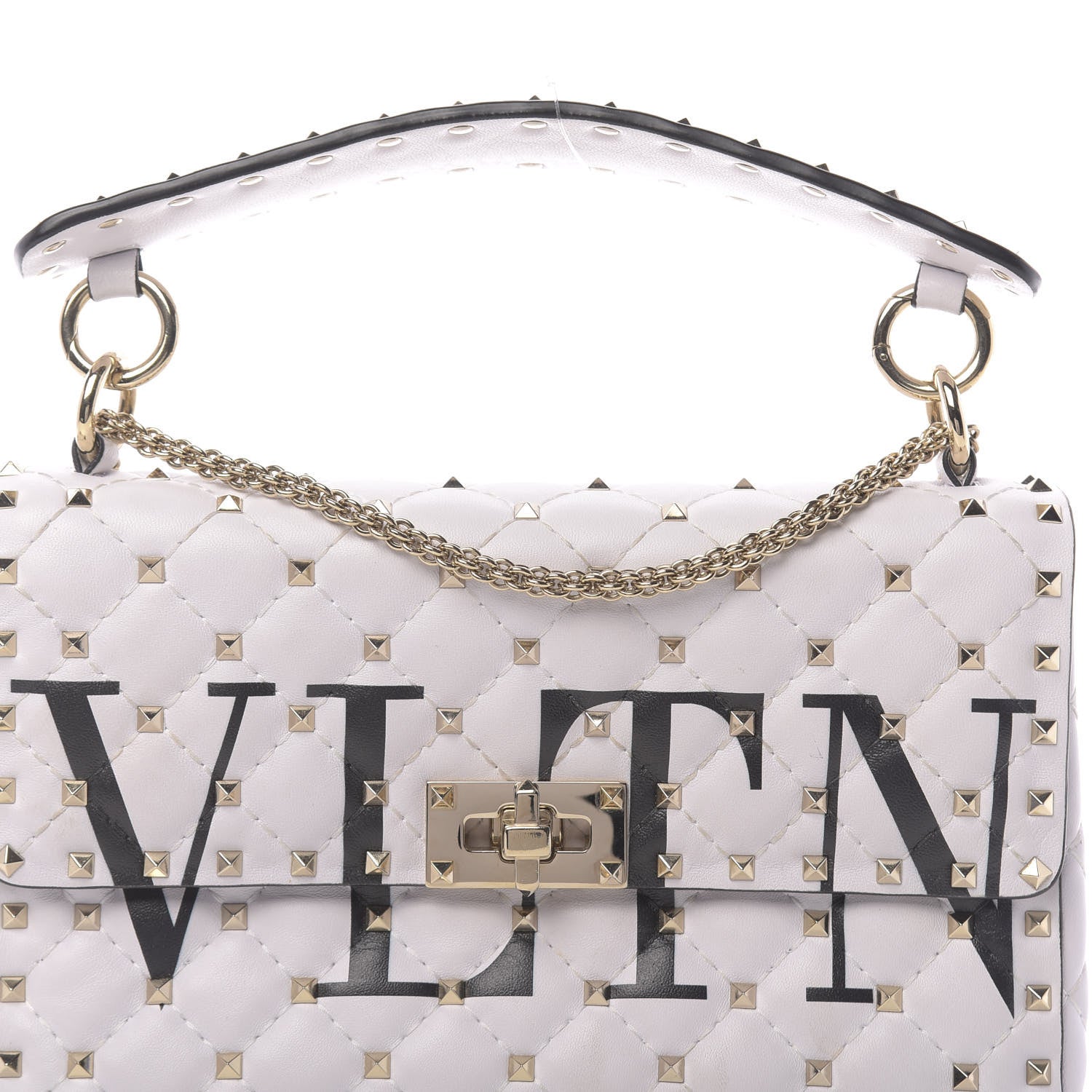 Valentino Garavani Lambskin VLTN Print Medium Rockstud Spike Shoulder Bag Optic White Black 13 of 13