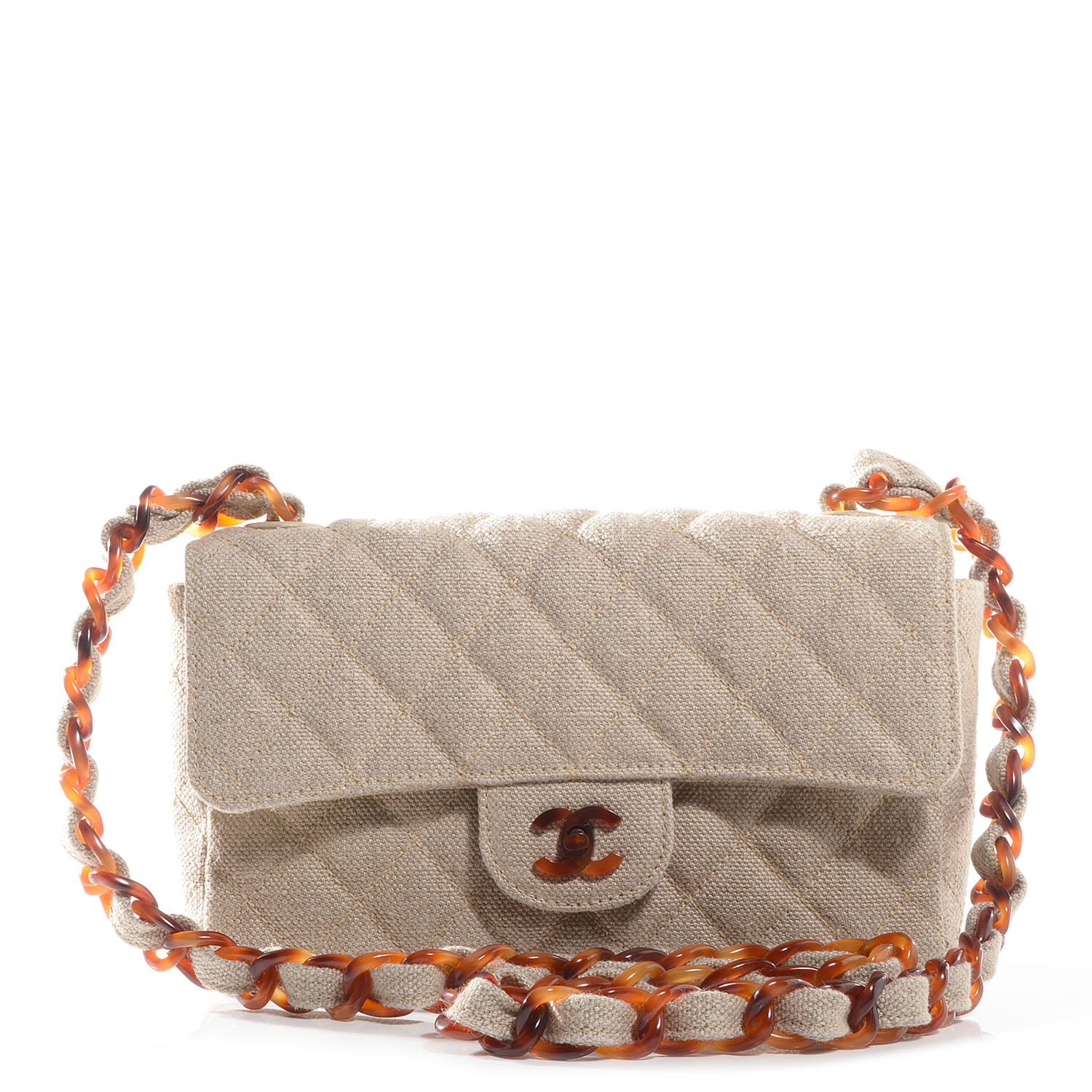 Chanel Canvas Bekko Resin Small Single Flap Beige 1 of 9