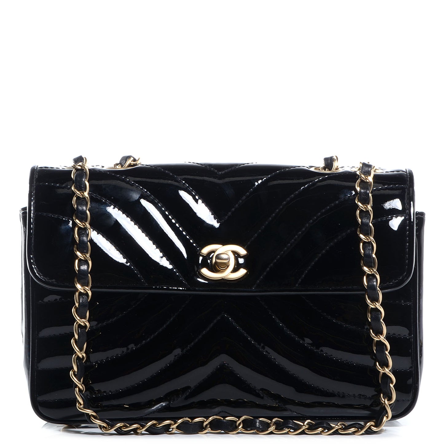 Patent Small Chevron Single Flap Black