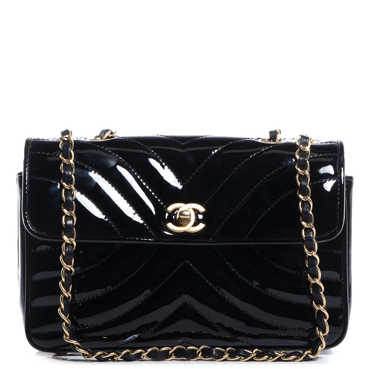 Chanel Patent Small Chevron Single Flap Black 1 of 9