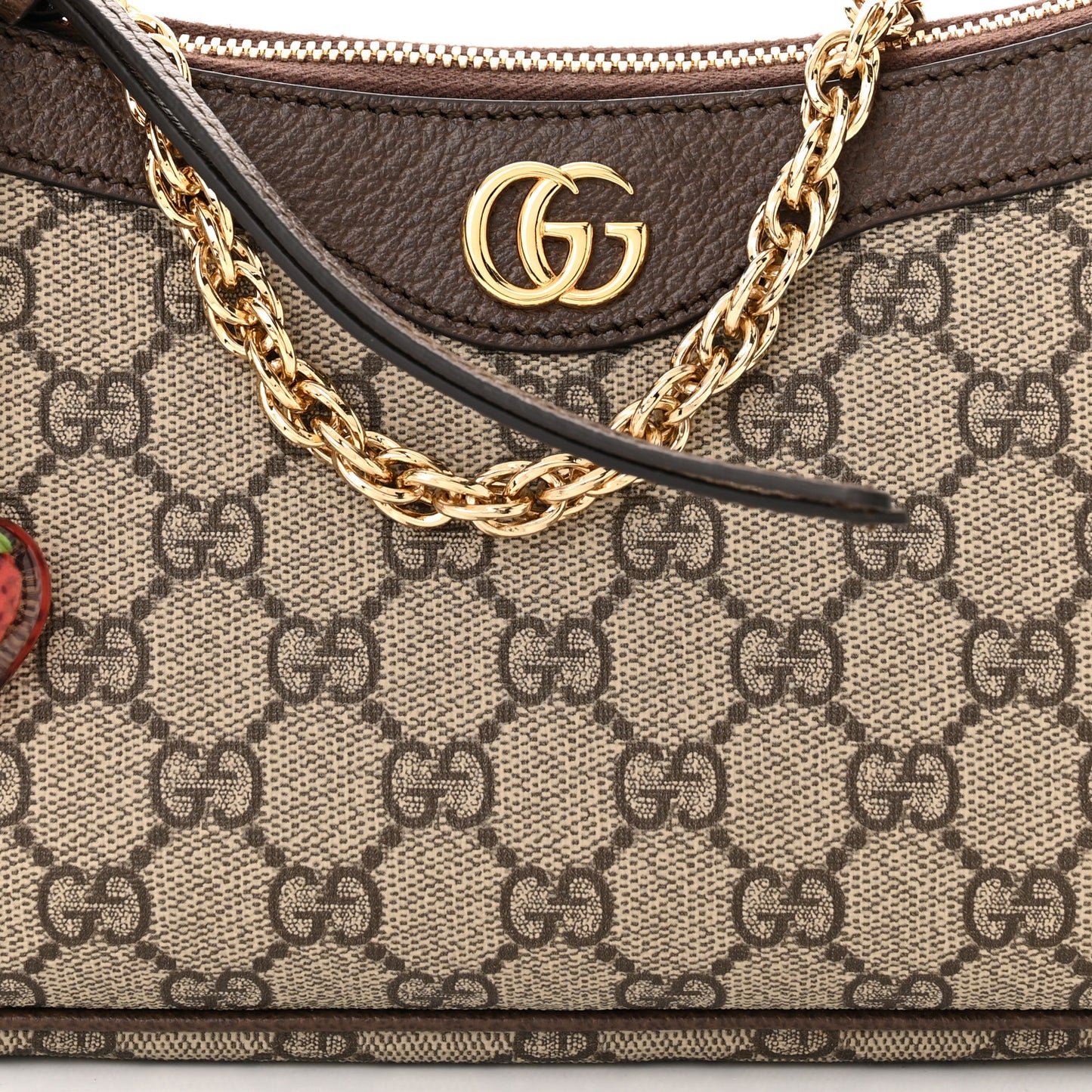 GG Supreme Monogram Textured Dollar Calfskin Web Small Ophidia GG Handbag Beige Ebony New Acero