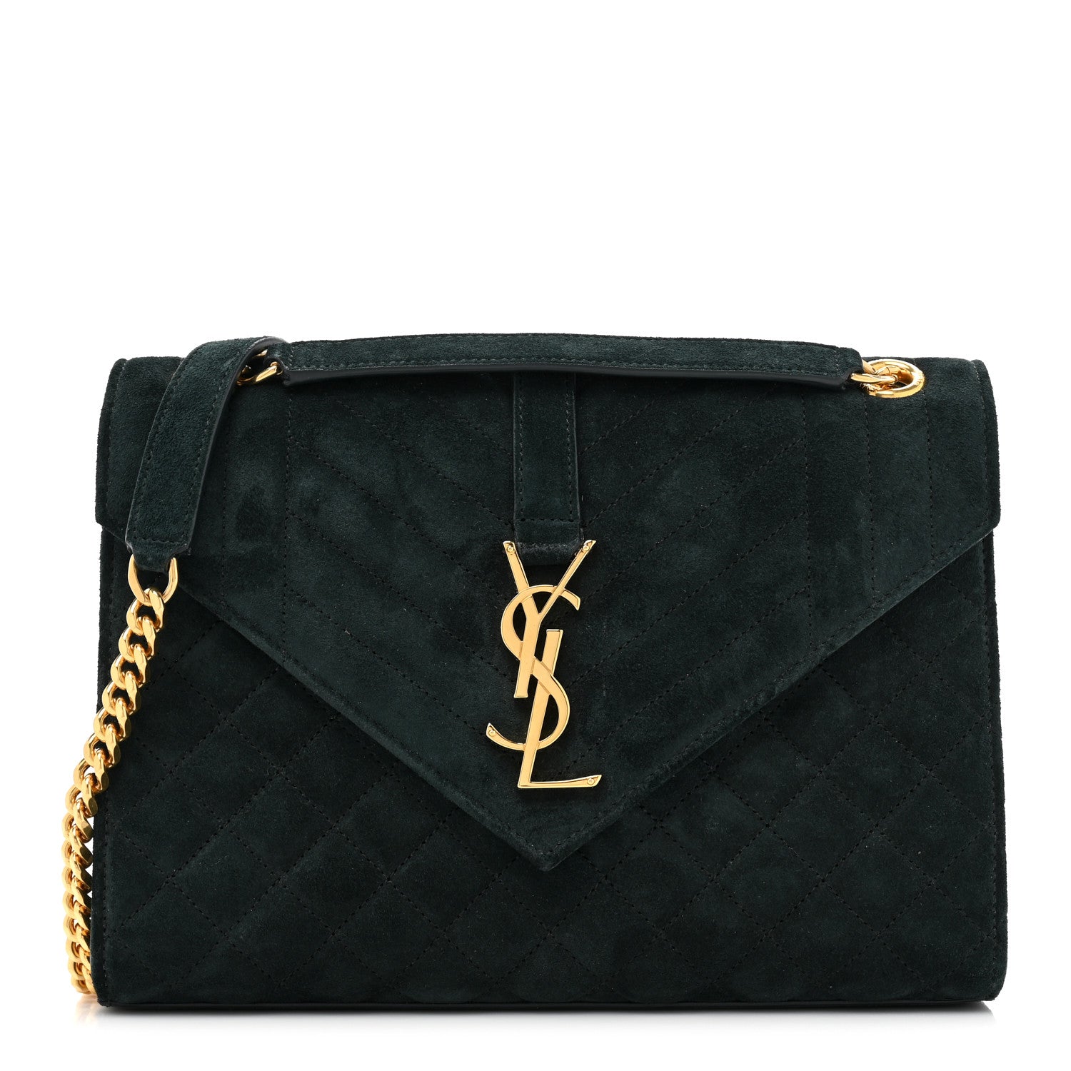 Saint Laurent Suede Mixed Matelasse Triquilt Medium Monogram Envelope Satchel Algae 1 of 11