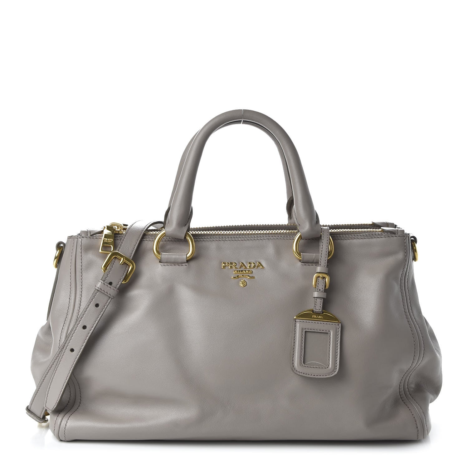 Prada Soft Calfskin Double Zip Shoulder Bag Pomice 1 of 10