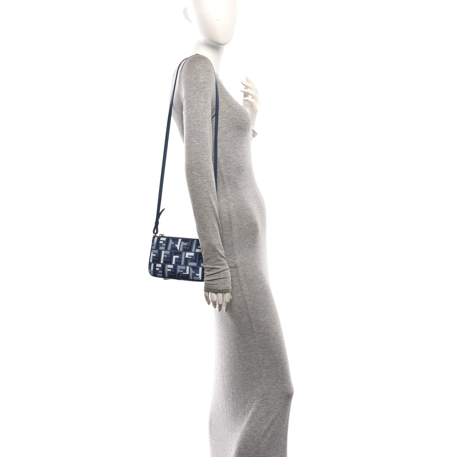 Fendi Fabric Jacquard Vitello Grace FF 1974 Baguette Pouch Myrtle Multicolor Soft Gold 2 of 10