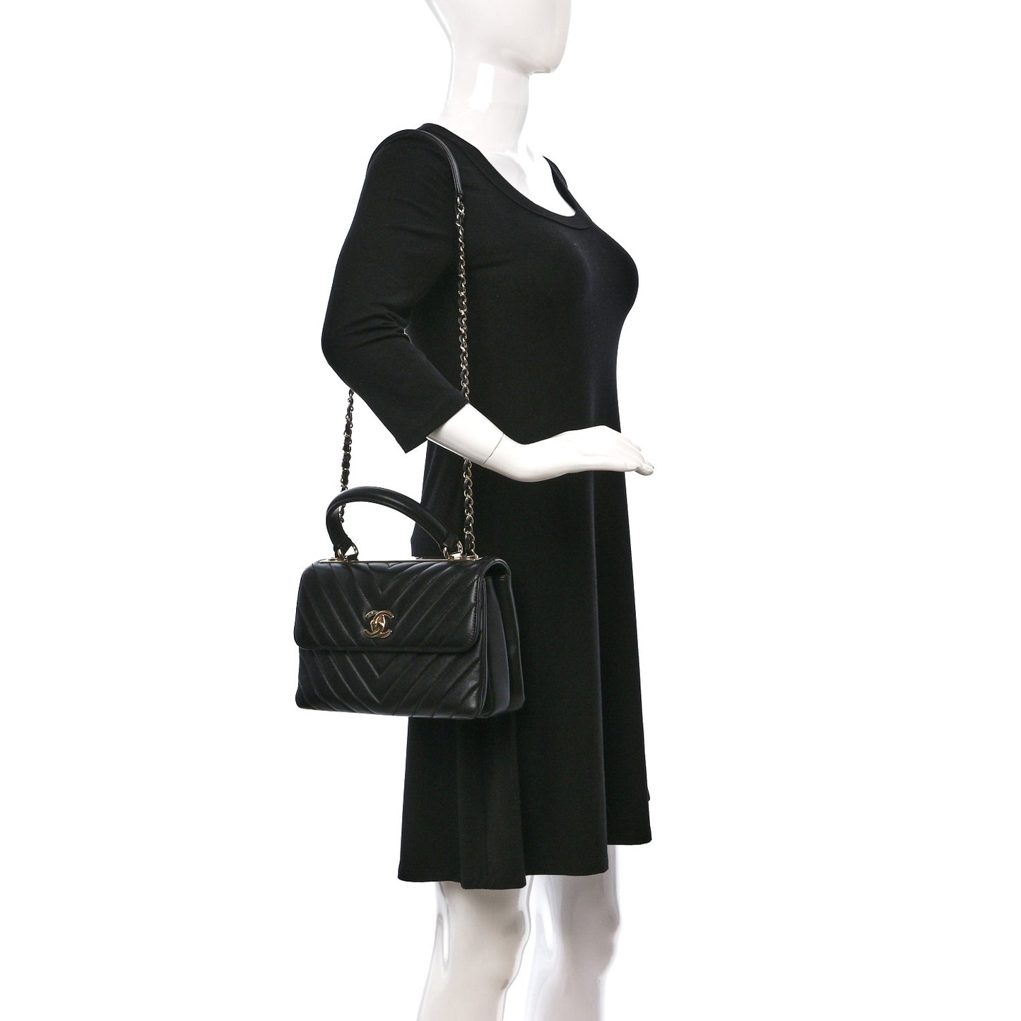 Lambskin Chevron Quilted Small Trendy CC Dual Handle Flap Bag Black