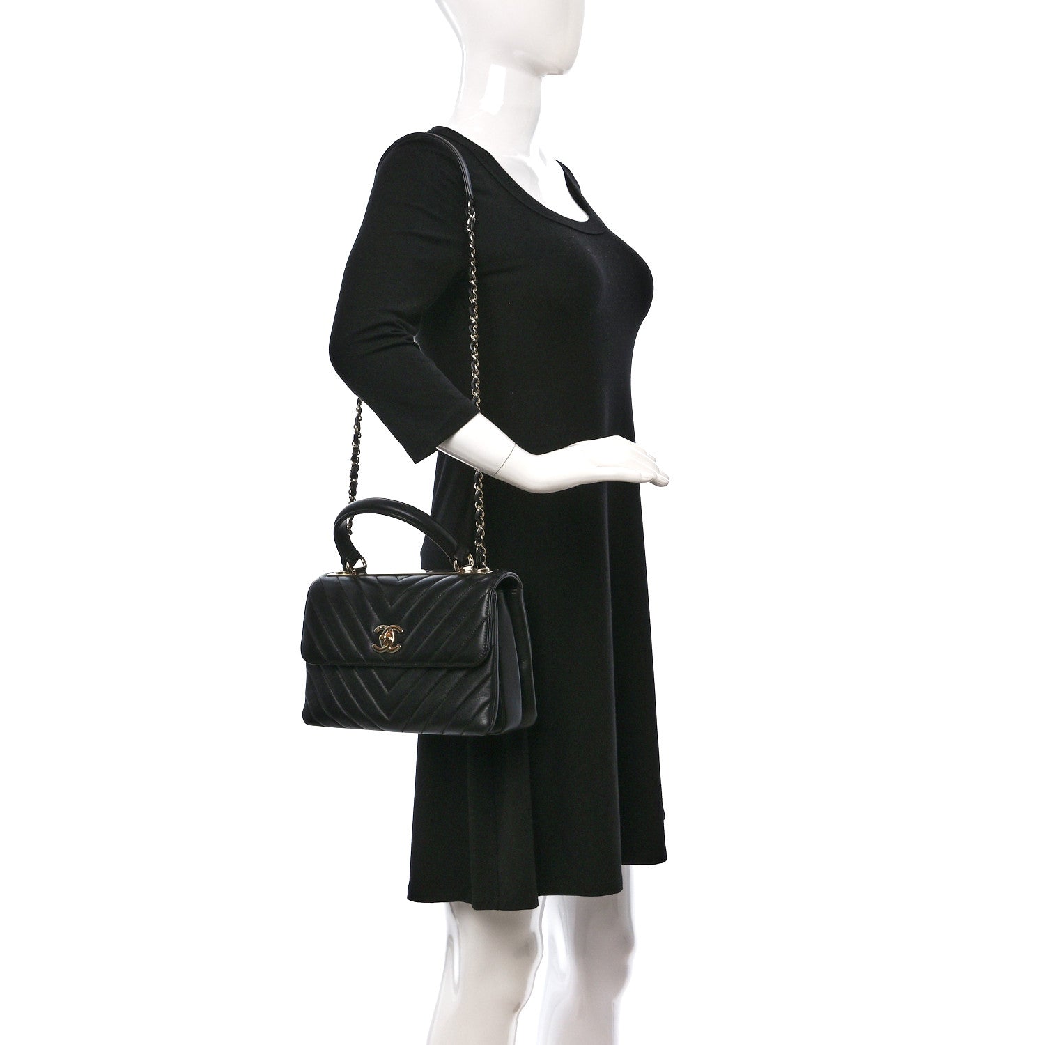 Chanel Lambskin Chevron Quilted Small Trendy CC Dual Handle Flap Bag Black 2 of 9