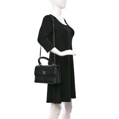 Chanel Lambskin Chevron Quilted Small Trendy CC Dual Handle Flap Bag Black 2 of 9