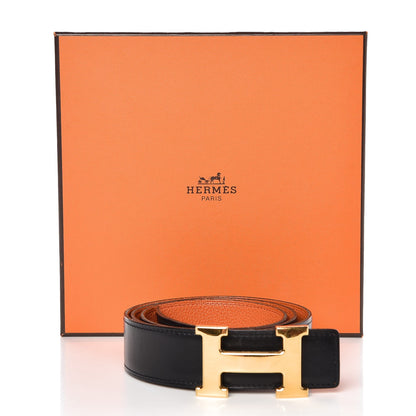 Hermes Box Togo 32mm H Belt 90 Black Orange 11 of 11