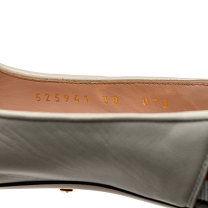 Gucci Malaga Kid Web Sylvie Mid Heel Slingback Pumps 38 White 7 of 12