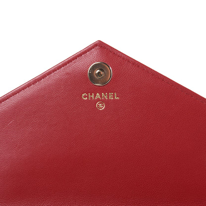 Chanel Lambskin Chevron Quilted Square Wallet On Chain WOC Red 6 of 11