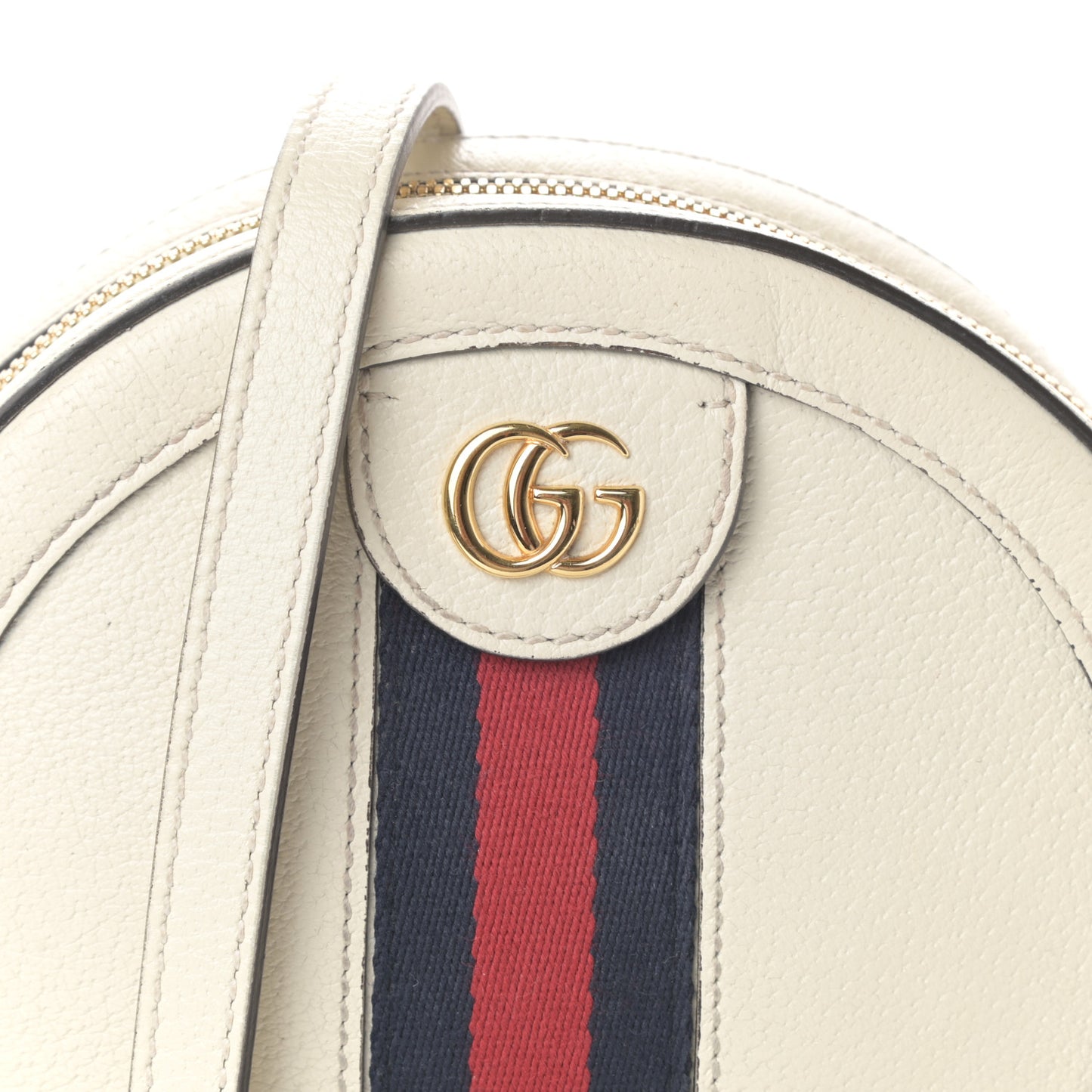 Textured Calfskin Web Mini Ophidia Round Shoulder Bag Mystic White