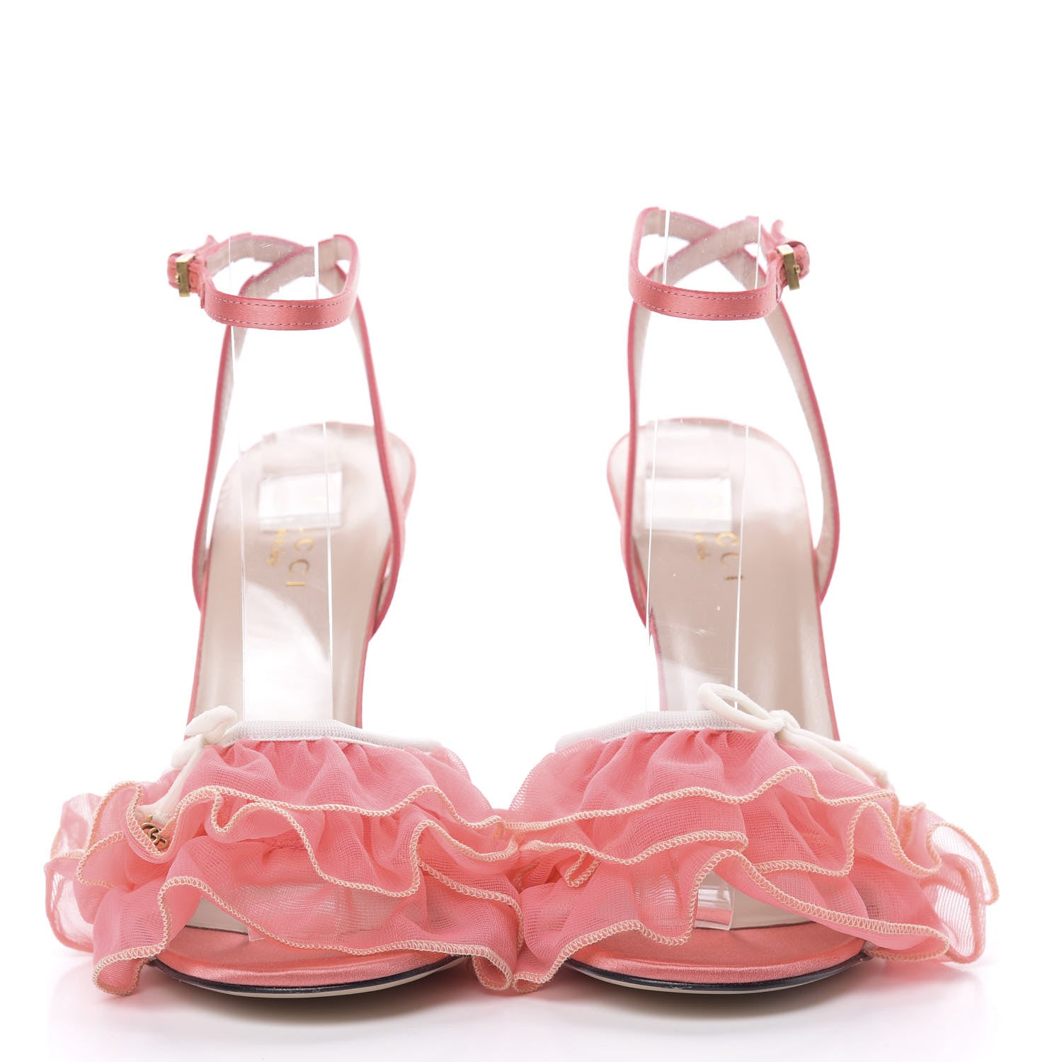 Gucci Tulle Ruffle High Heel Slingback Sandals 35.5 Peach White 2 of 10