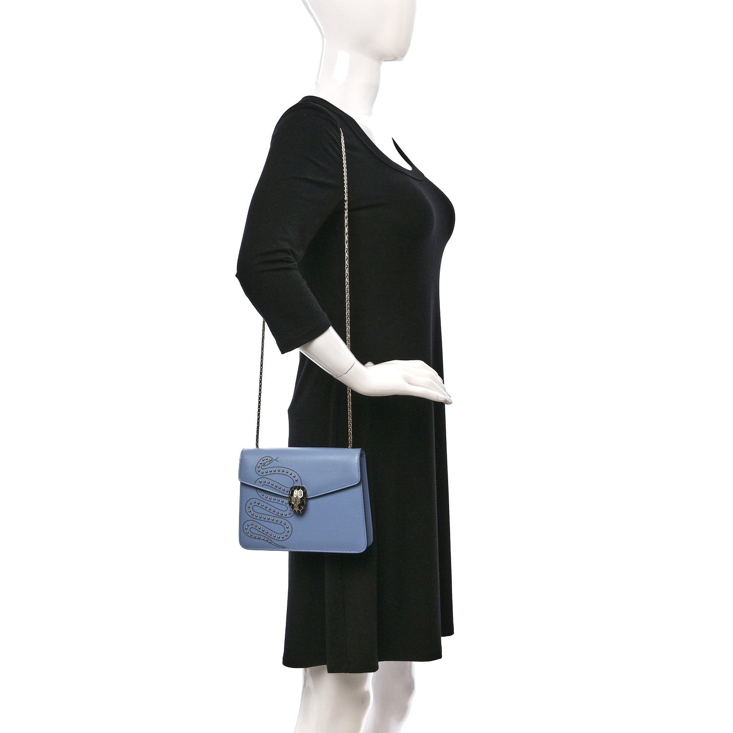 Bulgari Calfskin Embellished Serpenti Forever Crossbody Light Blue 3 of 9