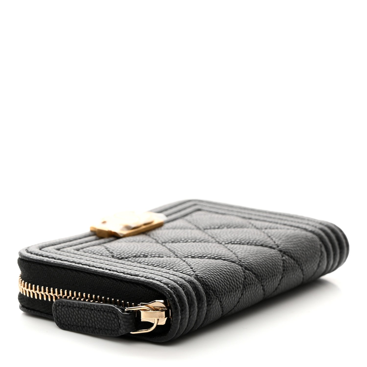Chanel Caviar Quilted Boy Zip Around Coin Purse Wallet Black 4 of 8