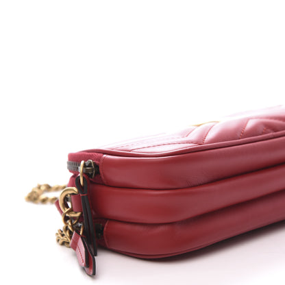 Gucci Calfskin Matelasse Mini GG Marmont Chain Crossbody Bag Hibiscus Red 7 of 9