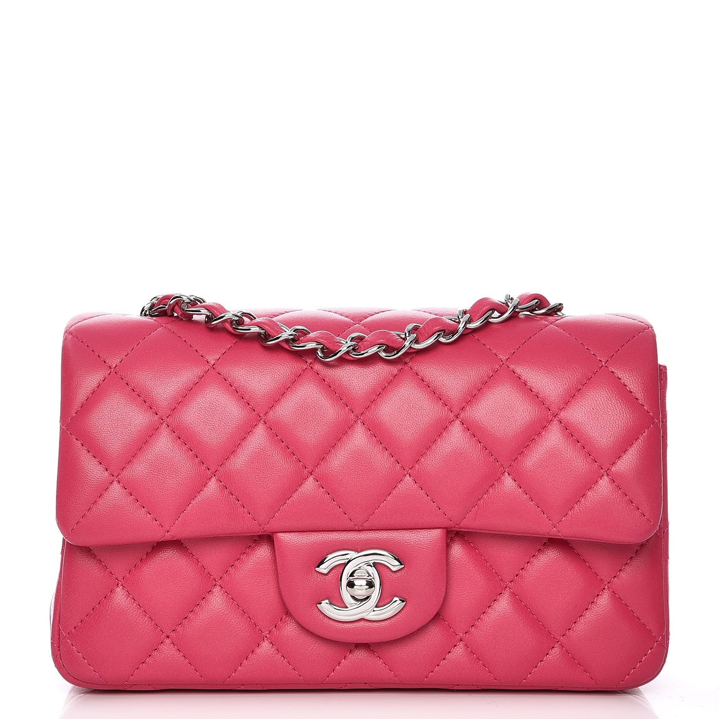 Lambskin Quilted Mini Rectangular Flap Fuchsia