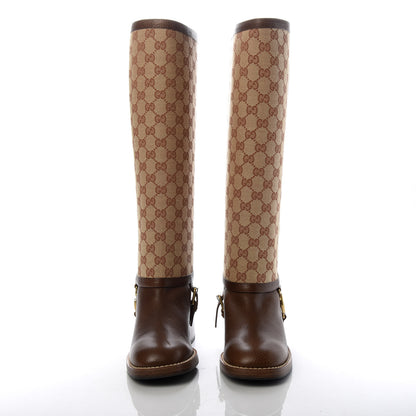 Gucci GG Monogram Calfskin Lola Tall Boots 38 Beige Ruggine Cuir 3 of 8