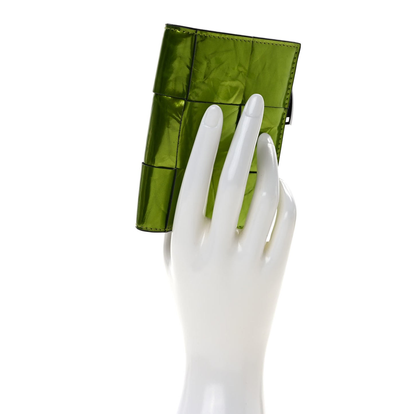 Metallic Crushed Calfskin Intrecciato Zip Card Holder Chlorophyll