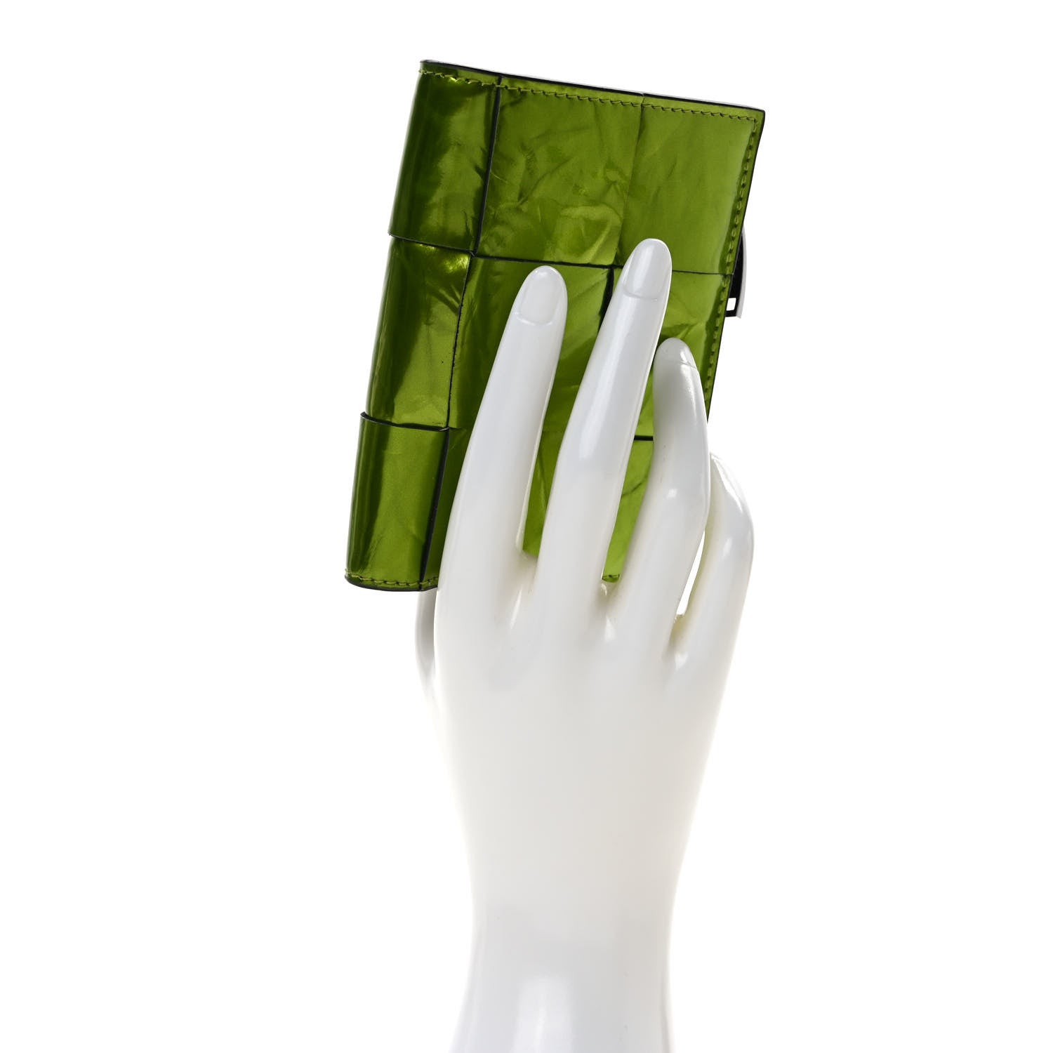 Bottega Veneta Metallic Crushed Calfskin Intrecciato Zip Card Holder Chlorophyll 2 of 6