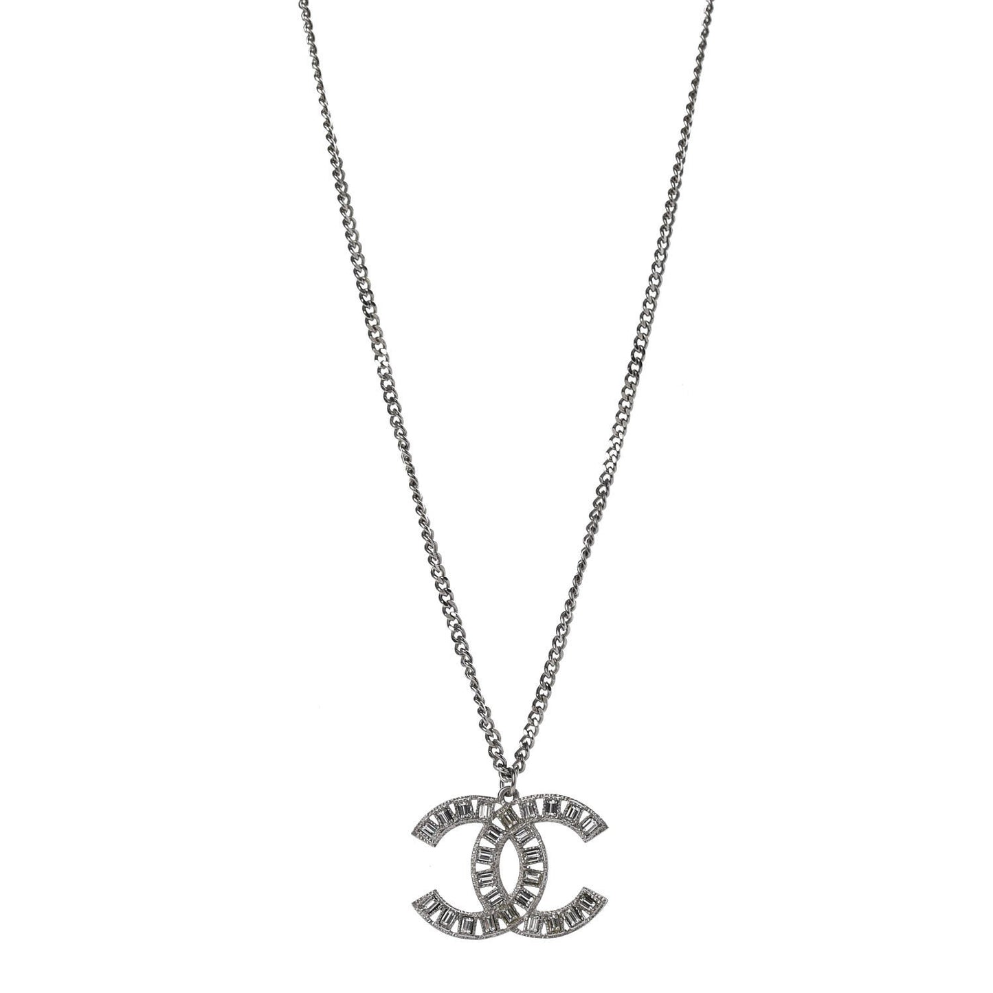 Baguette Crystal CC Necklace Silver