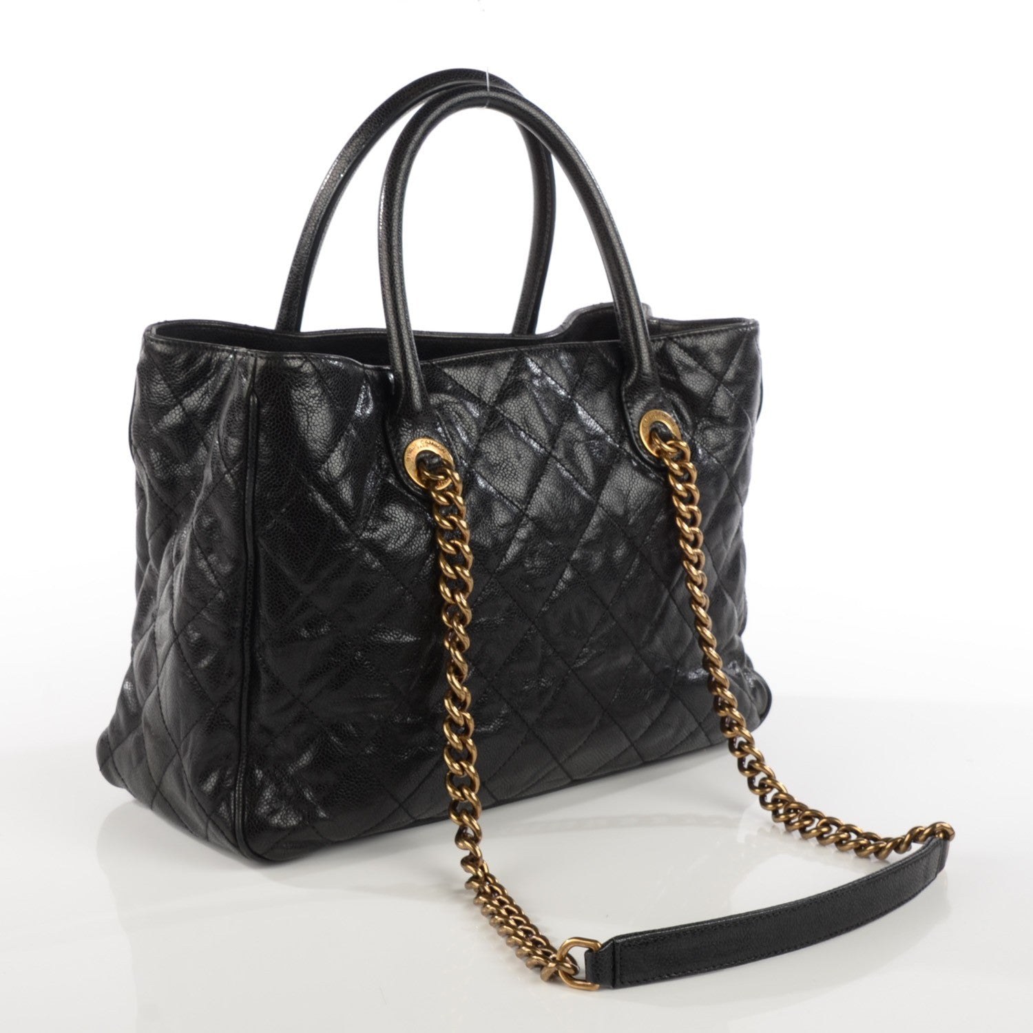 Chanel Glazed Caviar Quilted Small Shiva Tote Black 3 of 7