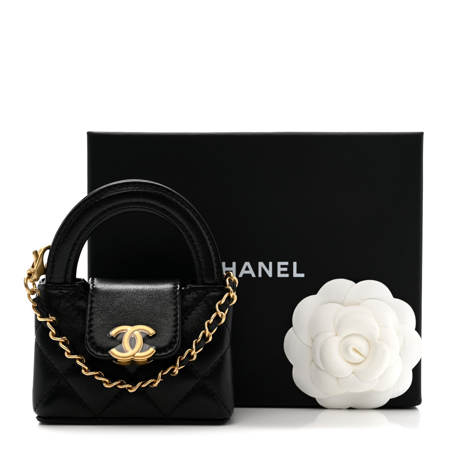 Chanel Shiny Lambskin Quilted Mini Kelly Bag Charm Black 10 of 10