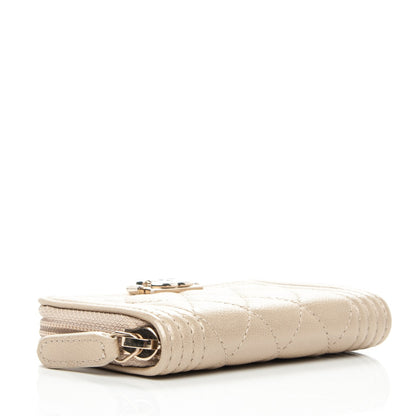 Chanel Caviar Quilted Boy Zip Around Coin Purse Wallet Light Gold 4 of 7