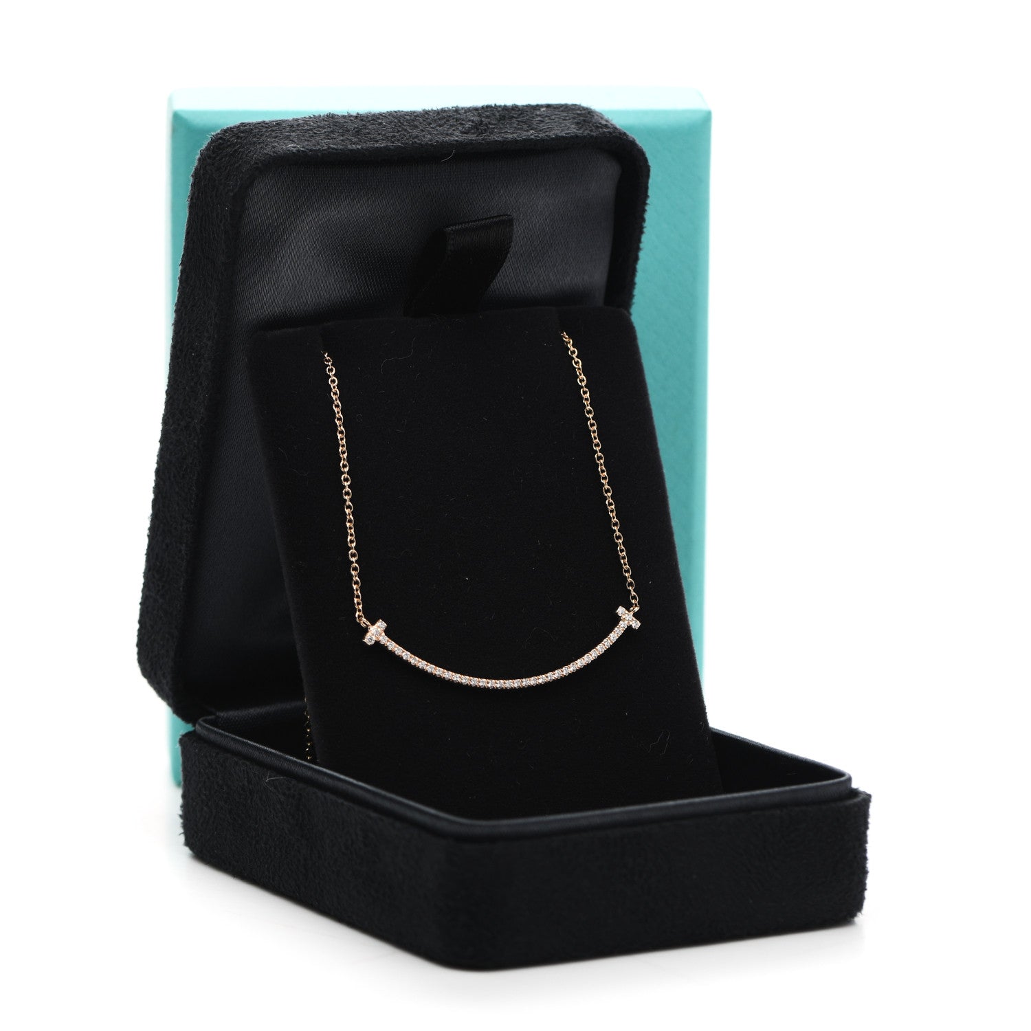 Tiffany 18K Rose Gold Diamond Small T Smile Pendant Necklace 4 of 4
