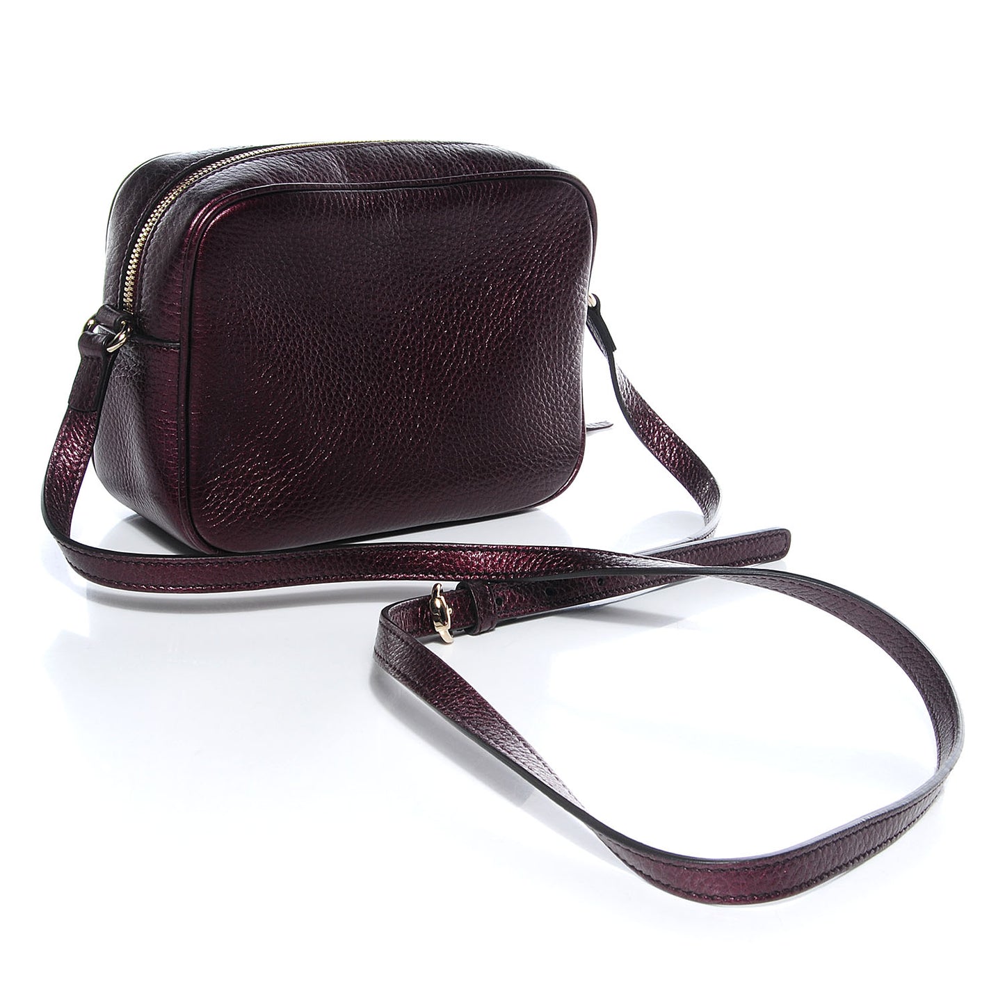 Metallic Pebbled Calfskin Small Soho Disco Bag Burgundy