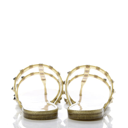 Valentino Garavani PVC Jelly Glitter Rockstud Caged Flat Thong Sandals 37 Oro 7 of 9