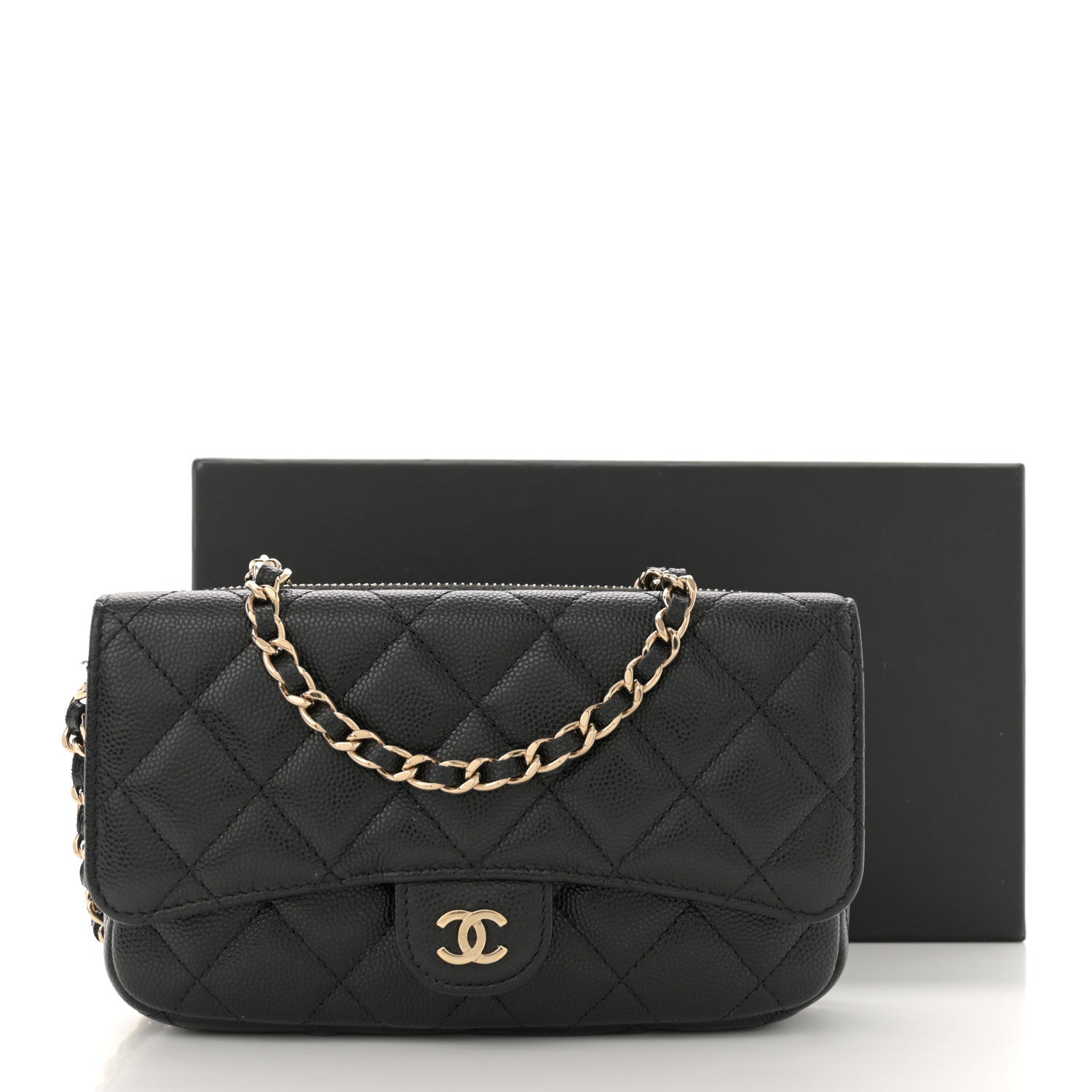 Chanel Caviar Quilted Flap Phone Holder With Chain Black 14 of 14