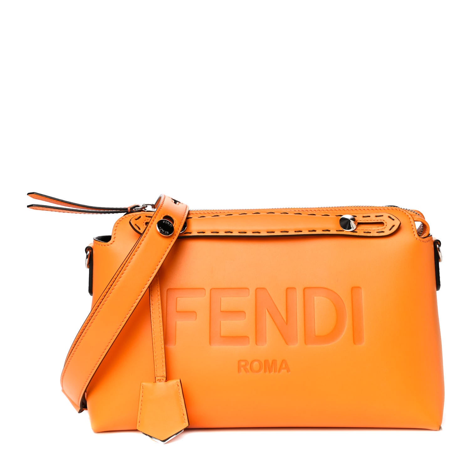 Fendi Vitello King Logo Embossed Medium By The Way Boston Bag Clementine 1 of 13