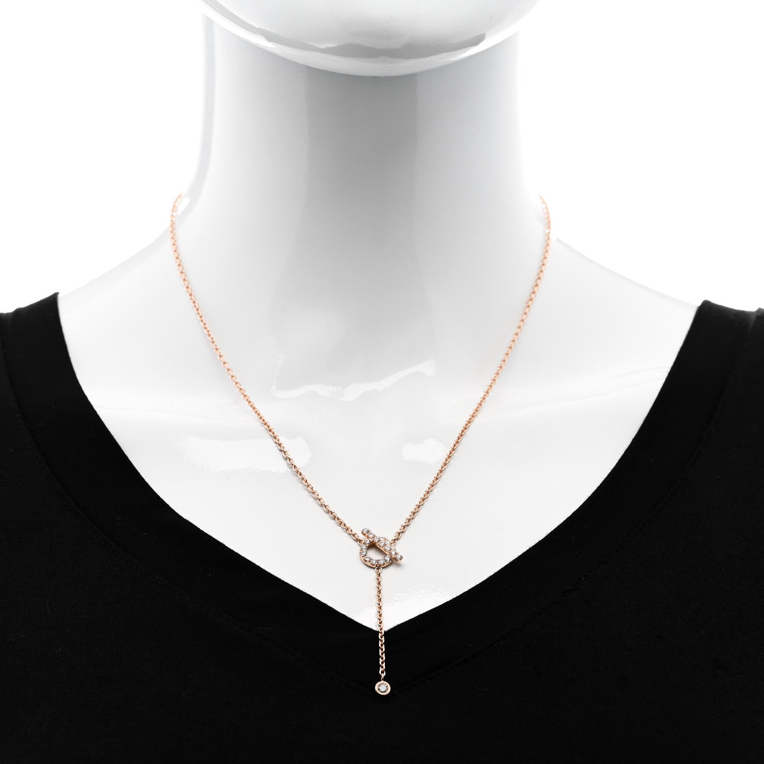 Hermes 18K Rose Gold Diamond Finesse Lariat Necklace 2 of 5