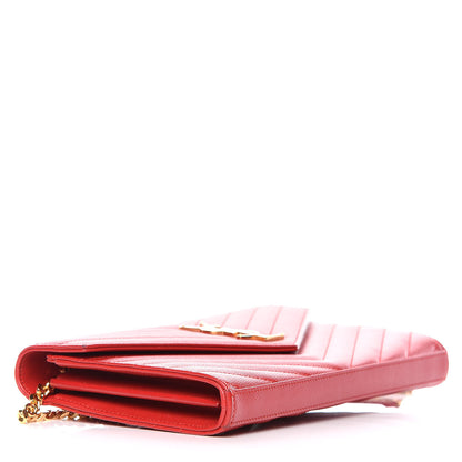 Saint Laurent Grain De Poudre Matelasse Chevron Monogram Chain Wallet New Red 4 of 16