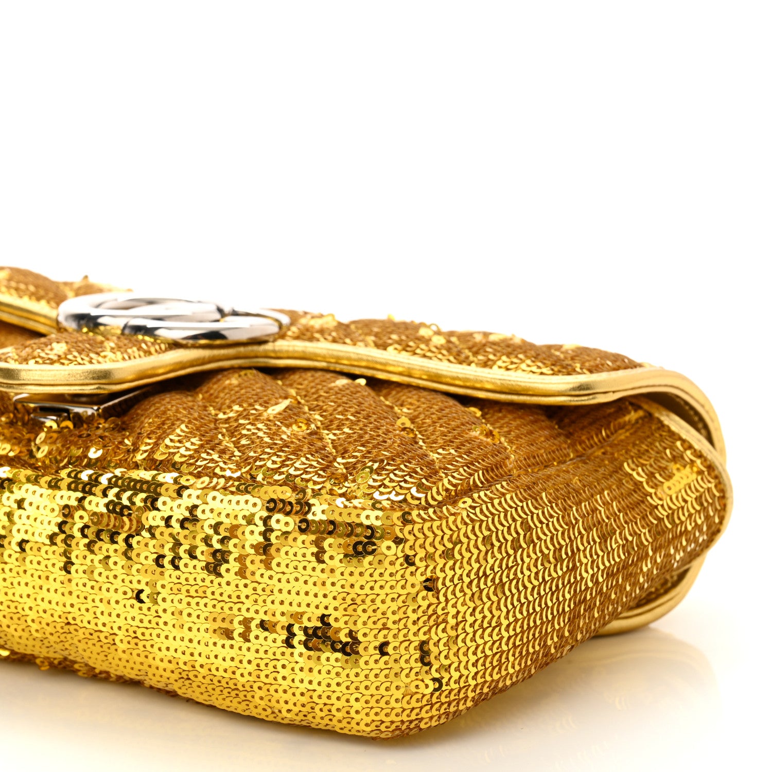 Gucci Sequin Matelasse Diagonal Mini GG Marmont Shoulder Bag Gold 10 of 10