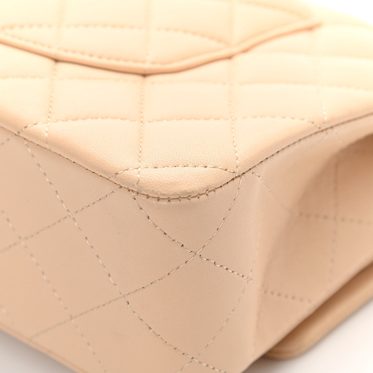 Lambskin Quilted Medium Double Flap Beige