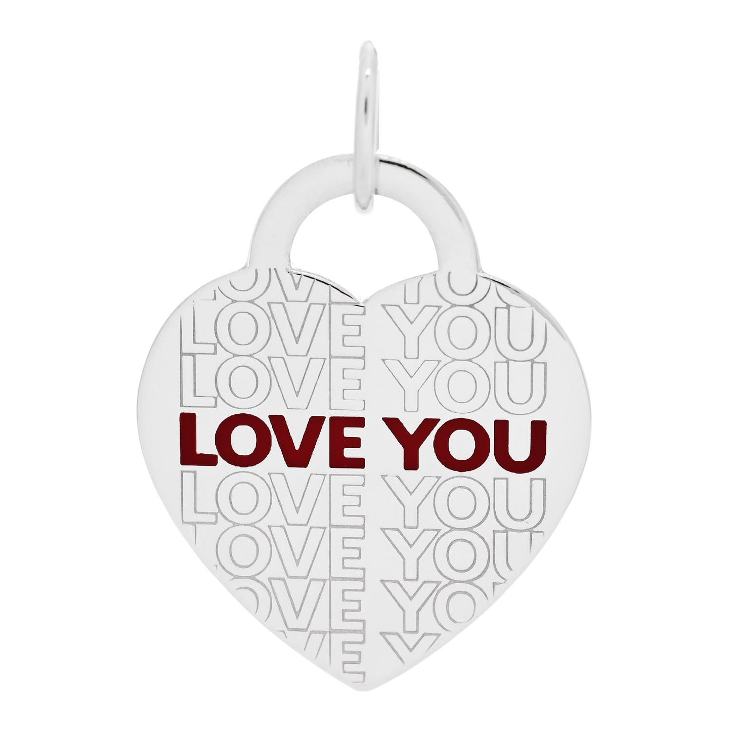 Sterling Silver Enamel LOVE YOU Heart Pendant Red