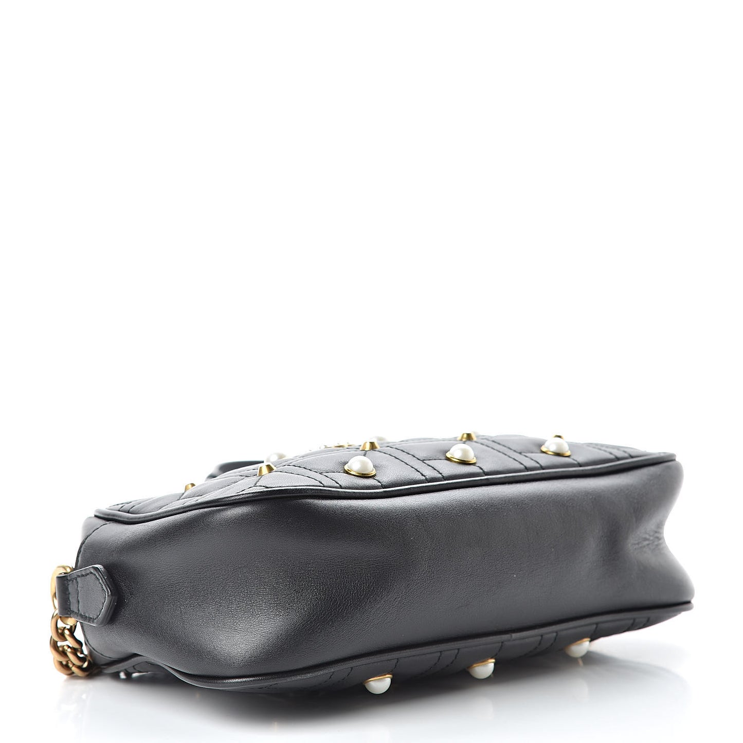 Calfskin Matelasse Studded Small Pearly GG Marmont Chain Shoulder Bag Black