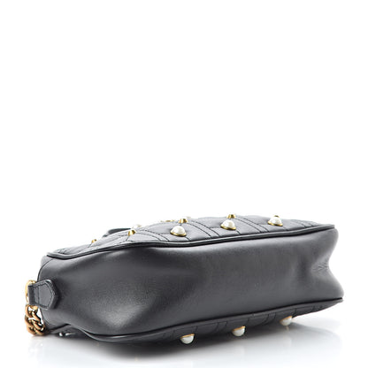 Gucci Calfskin Matelasse Studded Small Pearly GG Marmont Chain Shoulder Bag Black 4 of 13