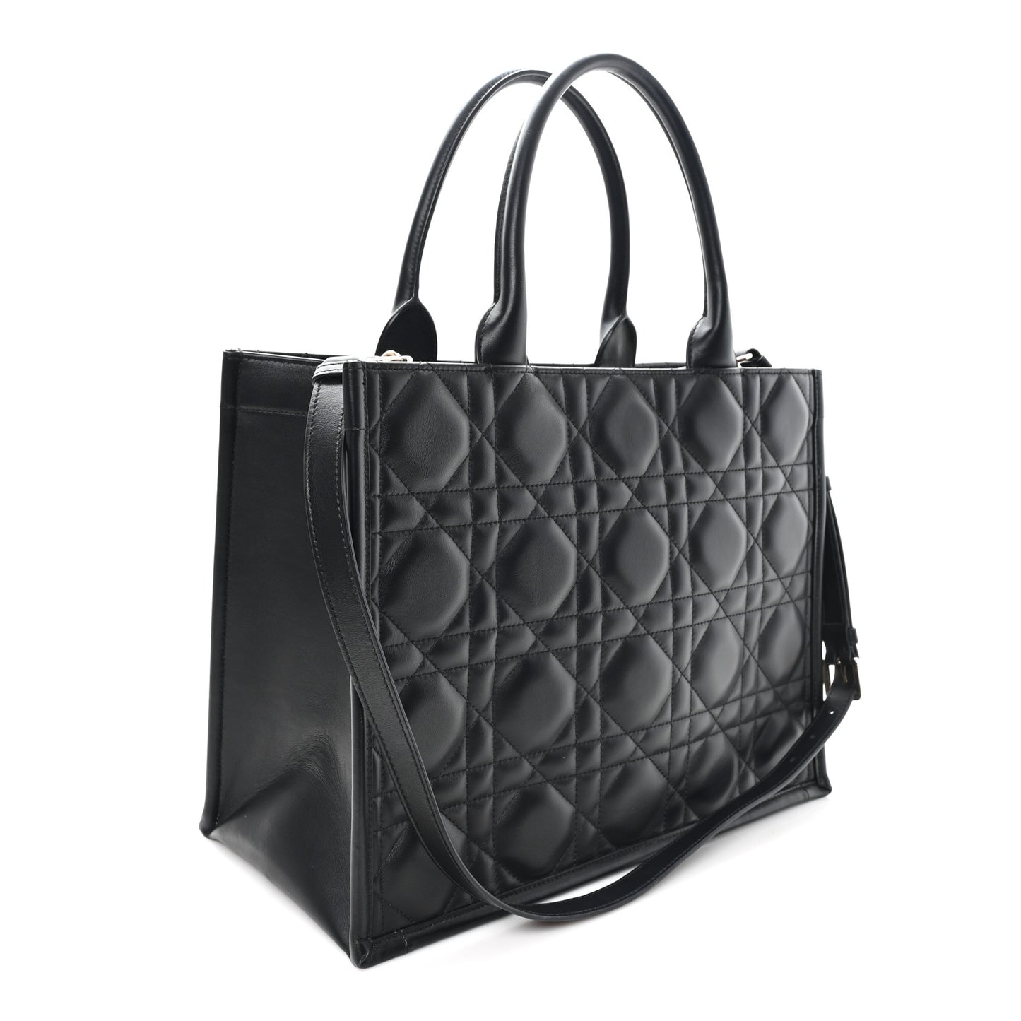Calfskin Macro Cannage Medium Book Tote Black