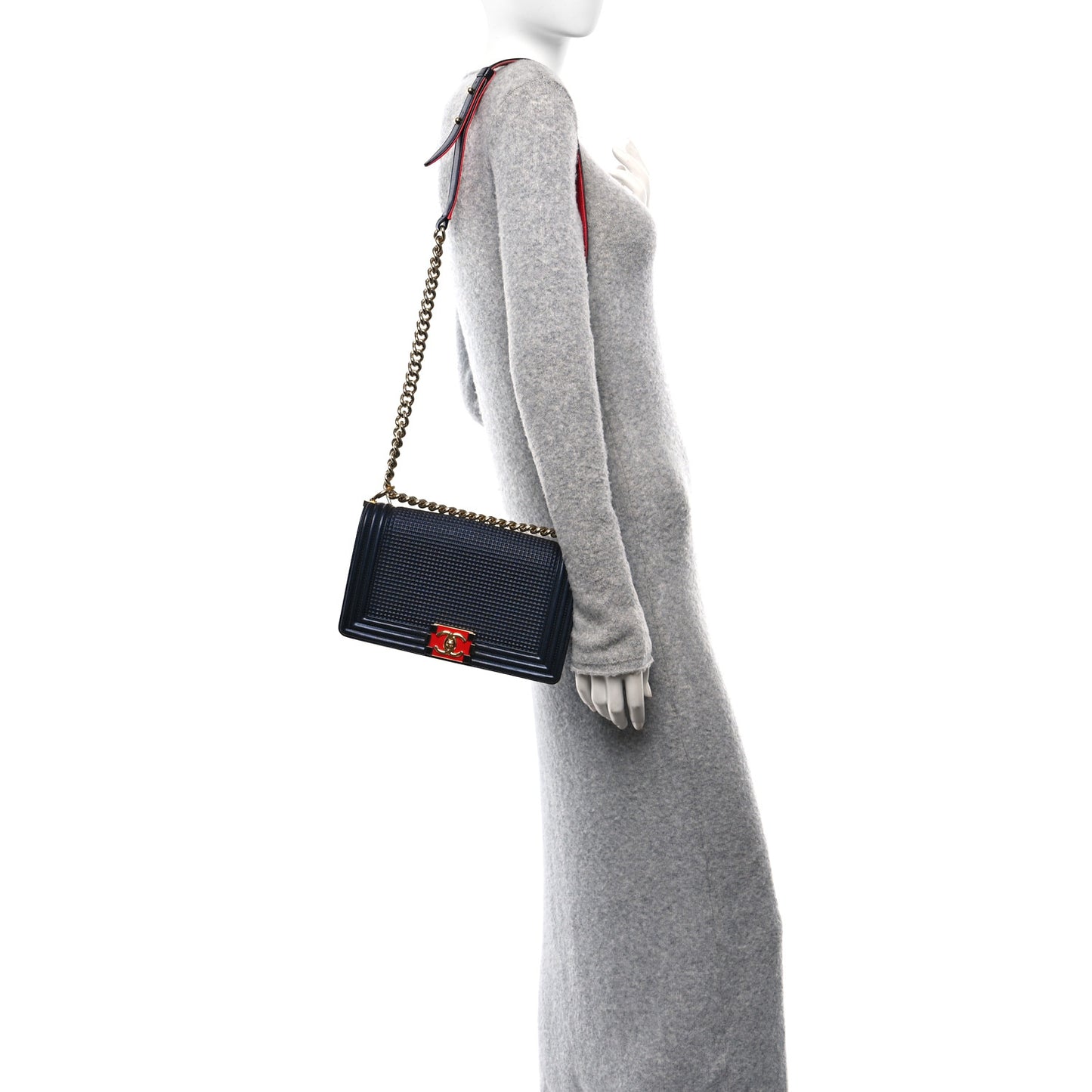 Lambskin Embossed Medium Boy Cube Flap Navy