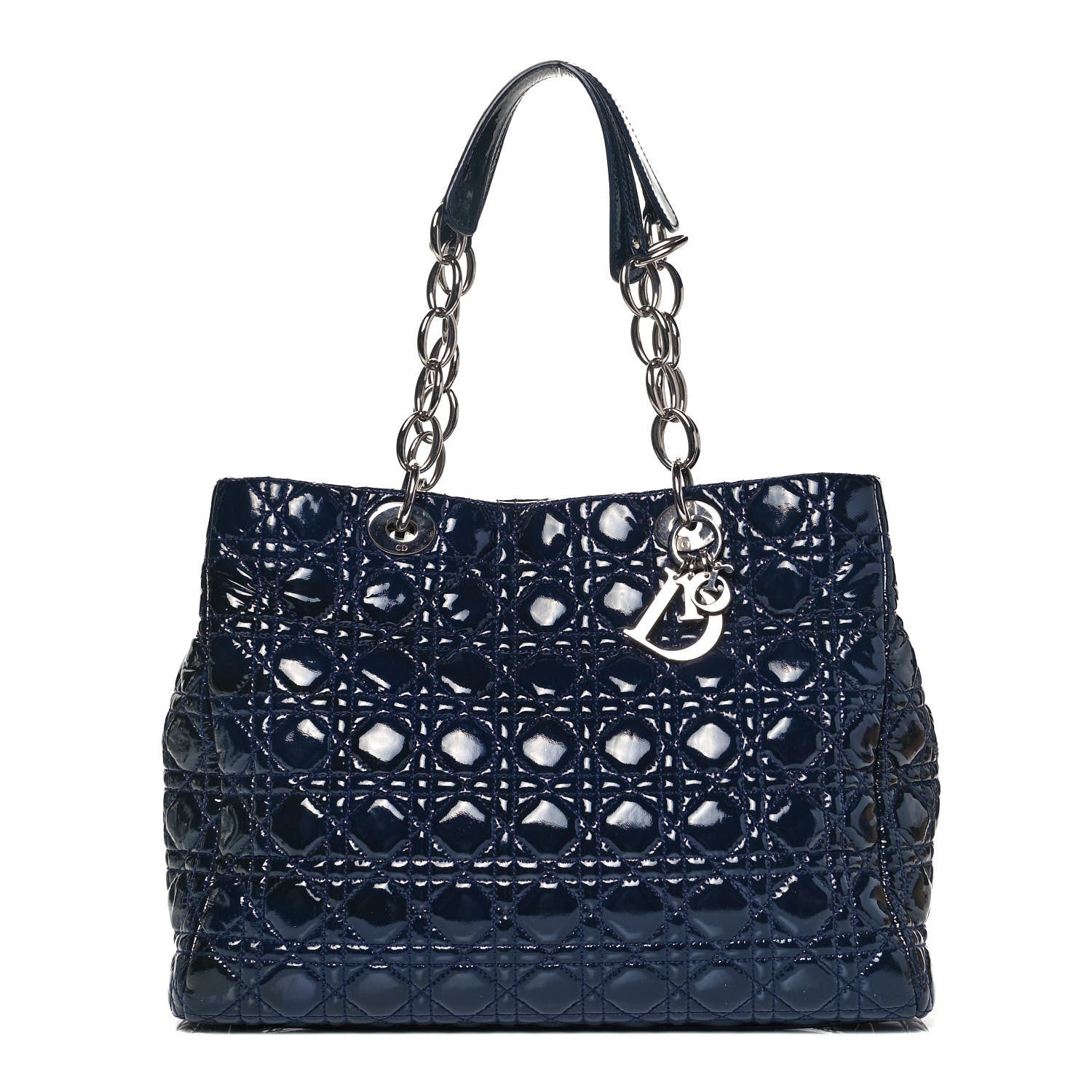 Christian Dior Patent Cannage Large Dior Soft Shopping Tote Navy Blue 1 of 7