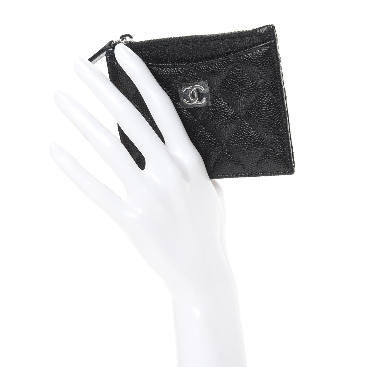 Caviar Quilted CC Zip Card Holder Black