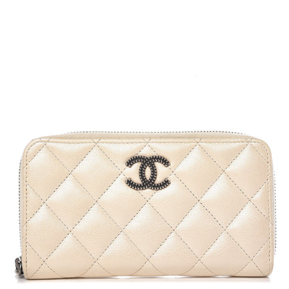 Chanel Metallic Calfskin Quilted Small CC Zip Around Wallet Pearl 1 of 9