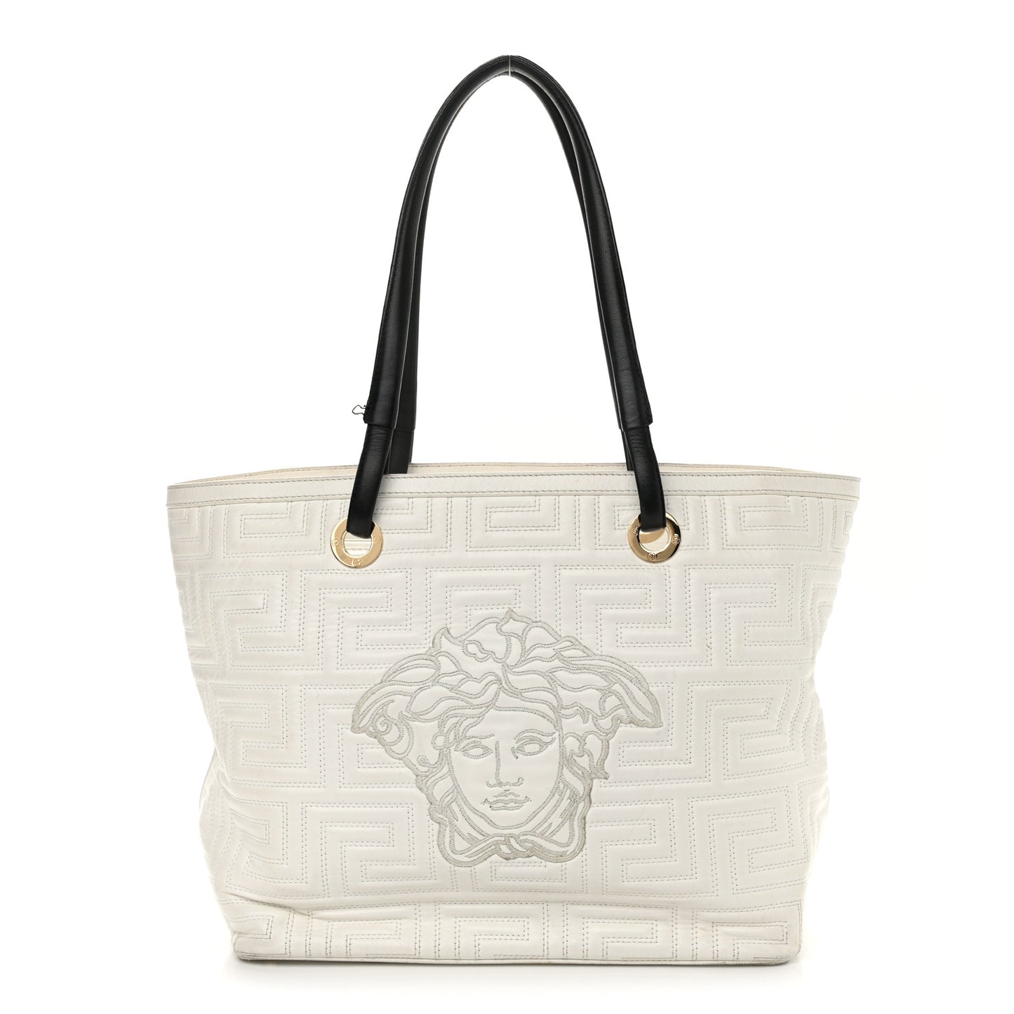 Calfskin Palazzo Embroidered Medusa Tote White