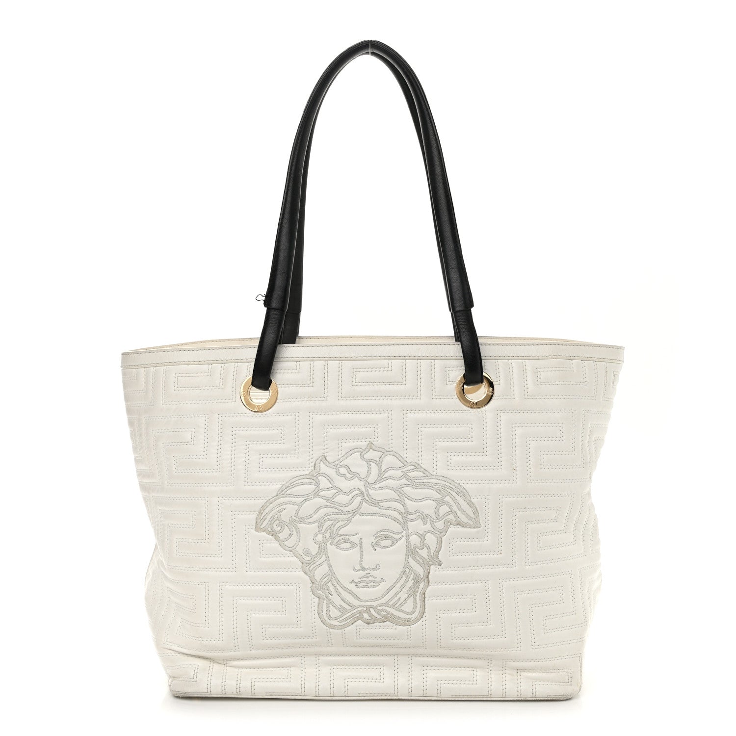 Versace Calfskin Palazzo Embroidered Medusa Tote White 1 of 16