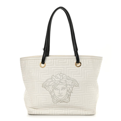 Versace Calfskin Palazzo Embroidered Medusa Tote White 1 of 16