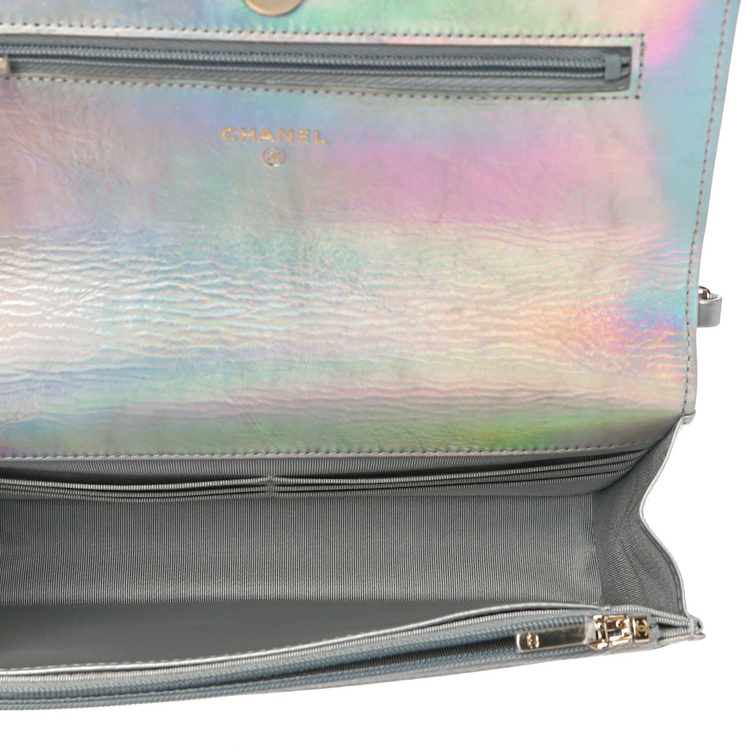 Chanel Iridescent Goatskin Quilted Wallet On Chain WOC Silver 5 of 11