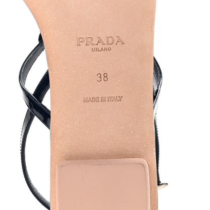Prada Vernice Metal Triangle Logo Slingback Flat Thong Sandals 38 Navy 7 of 8
